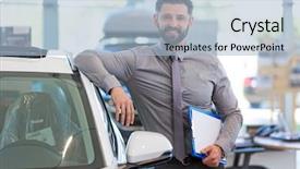  Presentation with car dealer - PPT theme having salesman - car dealer in showroom background and a light blue colored foreground