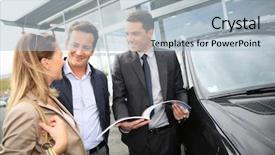  Presentation with car dealer - PPT theme featuring salesman - car dealer showing vehicles background and a light blue colored foreground