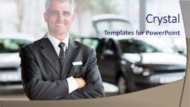  Presentation with principal - Presentation theme featuring salesman - confident senior car dealer principal background and a sky blue colored foreground