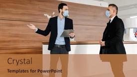  Presentation with dealership - Slide deck consisting of salesman-and-customer background and a coral colored foreground