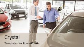  Presentation with lonely man new zealand tourists - Beautiful theme featuring salesman at new car showroom backdrop and a mint green colored foreground