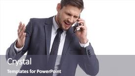  Presentation with human face - Cool new slides with salesman frustriert - emotional young man is talking backdrop and a dark gray colored foreground