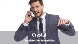  Presentation with human face - Slide deck consisting of salesman frustriert - emotional young man is talking background and a  colored foreground