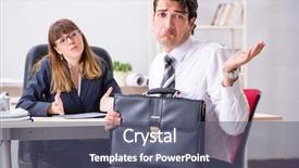  Presentation with office - Presentation design consisting of salesman frustriert - man and woman discussing background and a  colored foreground