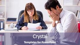  Presentation with man joined woman - Presentation design with salesman frustriert - man and woman discussing background and a  colored foreground