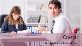  Presentation with office - Cool new presentation with salesman frustriert - man and woman discussing backdrop and a coral colored foreground