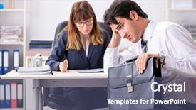  Presentation with man and woman divorce drawing - Presentation theme having salesman frustriert - man and woman discussing background and a ocean colored foreground