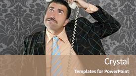  Presentation with telephone - Slide deck with salesman frustriert - nerd scared expression businessman telephone background and a coral colored foreground