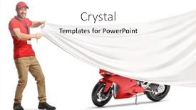  Presentation with salesman - Theme featuring salesman-holding-a-big-white background and a white colored foreground