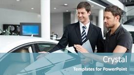  Presentation with salesman - Theme featuring salesman in a motor show background and a teal colored foreground