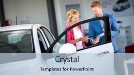  Presentation with brochure - PPT layouts featuring salesman in car showroom background and a  colored foreground