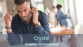  Presentation with salesman - Presentation theme featuring salesman-in-co-working-office background and a ocean colored foreground