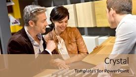  Presentation with kitchen furniture - Cool new slide deck with salesman in kitchen furniture store backdrop and a coral colored foreground