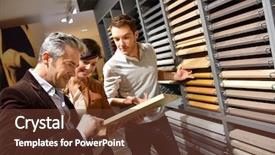  Presentation with kitchen furniture - Cool new slides with salesman in kitchen furniture store backdrop and a tawny brown colored foreground