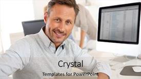  Presentation with flower office desk table - Beautiful PPT layouts featuring salesman in office using digital backdrop and a mint green colored foreground