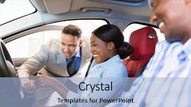  Presentation with salesman - Audience pleasing slide deck consisting of salesman showing new car backdrop and a light blue colored foreground