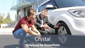  Presentation with salesman - PPT theme with salesman-showing-new-car background and a dark gray colored foreground