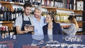  Presentation with compute - Presentation theme consisting of salesman showing wine information background and a ocean colored foreground