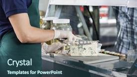  Presentation with blue cheese - Amazing presentation theme having salesman slicing blue cheese with knife backdrop and a ocean colored foreground