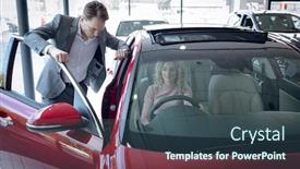  Presentation with standing sitting - Cool new presentation design with salesman-standing-by-customer-sitting backdrop and a ocean colored foreground