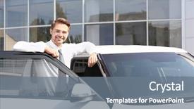  Presentation with new era - Slide deck enhanced with salesman standing near new car background and a gray colored foreground