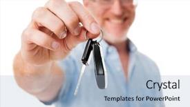  Presentation with car key - PPT theme featuring salesman success handing car key background and a light blue colored foreground