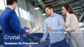  Presentation with dealership - Colorful PPT theme enhanced with salesman talking to a young couple at the dealership showroom backdrop and a ocean colored foreground