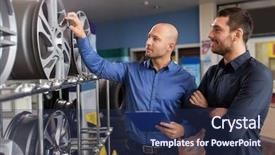  Presentation with auto repair - Cool new PPT theme with alloys - business maintenance and people concept backdrop and a ocean colored foreground