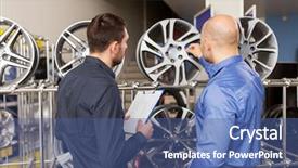  Presentation with auto repair - Slides with alloys - business maintenance and people concept background and a ocean colored foreground