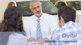  Presentation with salesperson - Amazing theme having salesperson pointing something on booklet at new car showroom backdrop and a light blue colored foreground