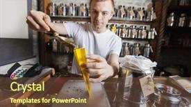  Presentation with salesperson - Amazing PPT layouts having salesperson scooping ingredient into paper bag at tea store backdrop and a tawny brown colored foreground