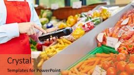  Presentation with salesperson - Presentation design having salesperson using mobile data acquisition background and a gold colored foreground