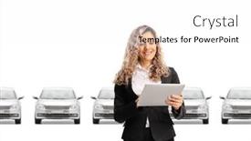  Presentation with digital car - Amazing presentation theme having saleswoman-in-a-car-showroom backdrop and a white colored foreground