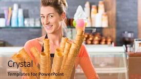  Presentation with ice cream cones - Beautiful slide set featuring an ice cream parlor backdrop and a gold colored foreground