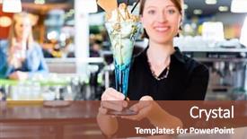  Presentation with ice cream sundae - Beautiful presentation featuring saleswoman in ice cream parlor backdrop and a tawny brown colored foreground