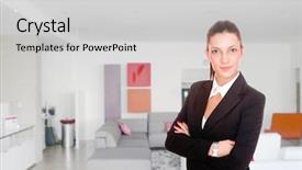  Presentation with furniture - Colorful PPT theme enhanced with saleswoman in the furniture backdrop and a  colored foreground