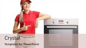  Presentation with isolated paw prints over white - Amazing PPT theme having saleswoman pointing to an electrcal backdrop and a soft green colored foreground