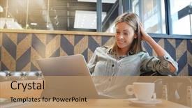  Presentation with sales - Amazing slides having saleswoman preparing sales pitch backdrop and a coral colored foreground