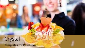  Presentation with ice cream - Beautiful slide deck featuring saleswoman presenting fruit ice cream backdrop and a yellow colored foreground