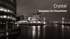  Presentation with united kingdom - Beautiful PPT theme featuring salford-quays-business-district backdrop and a dark gray colored foreground