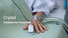  Presentation with moving patient to hospital bed - Theme with salinity - close-up of senior patient hand background and a  colored foreground