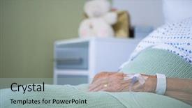  Presentation with patients - Beautiful PPT theme featuring salinity - saline on senior patients hand backdrop and a  colored foreground