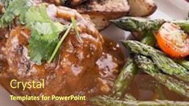  Presentation with asparagus - Beautiful slide set featuring salisbury-steak-patties-with-roasted backdrop and a tawny brown colored foreground