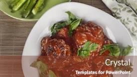  Presentation with asparagus - Audience pleasing presentation design consisting of salisbury-steak-patties-with-roasted backdrop and a tawny brown colored foreground