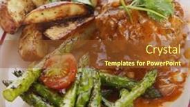  Presentation with asparagus - Cool new PPT theme with salisbury-steak-patties-with-roasted backdrop and a tawny brown colored foreground