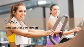  Presentation with training - Colorful presentation theme enhanced with salle de sport - beautiful women training backdrop and a coral colored foreground