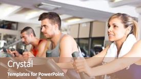  Presentation with biking - Colorful PPT layouts enhanced with salle de sport - happy people doing indoor biking backdrop and a  colored foreground