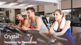  Presentation with biking - Slide set having salle de sport - happy people doing indoor biking background and a violet colored foreground