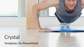  Presentation with children doing kids gym - Theme having salle de sport - man doing push ups background and a soft green colored foreground