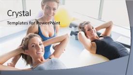  Presentation with exercise trainer - Presentation theme enhanced with salle de sport - two women doing sit-ups background and a  colored foreground